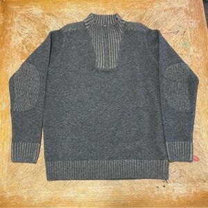 Pronto Uomo Wool Mens Medium Sweater Gray Elbow Patch Quarter Zip Large.